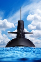 Nuclear submarine in ocean.